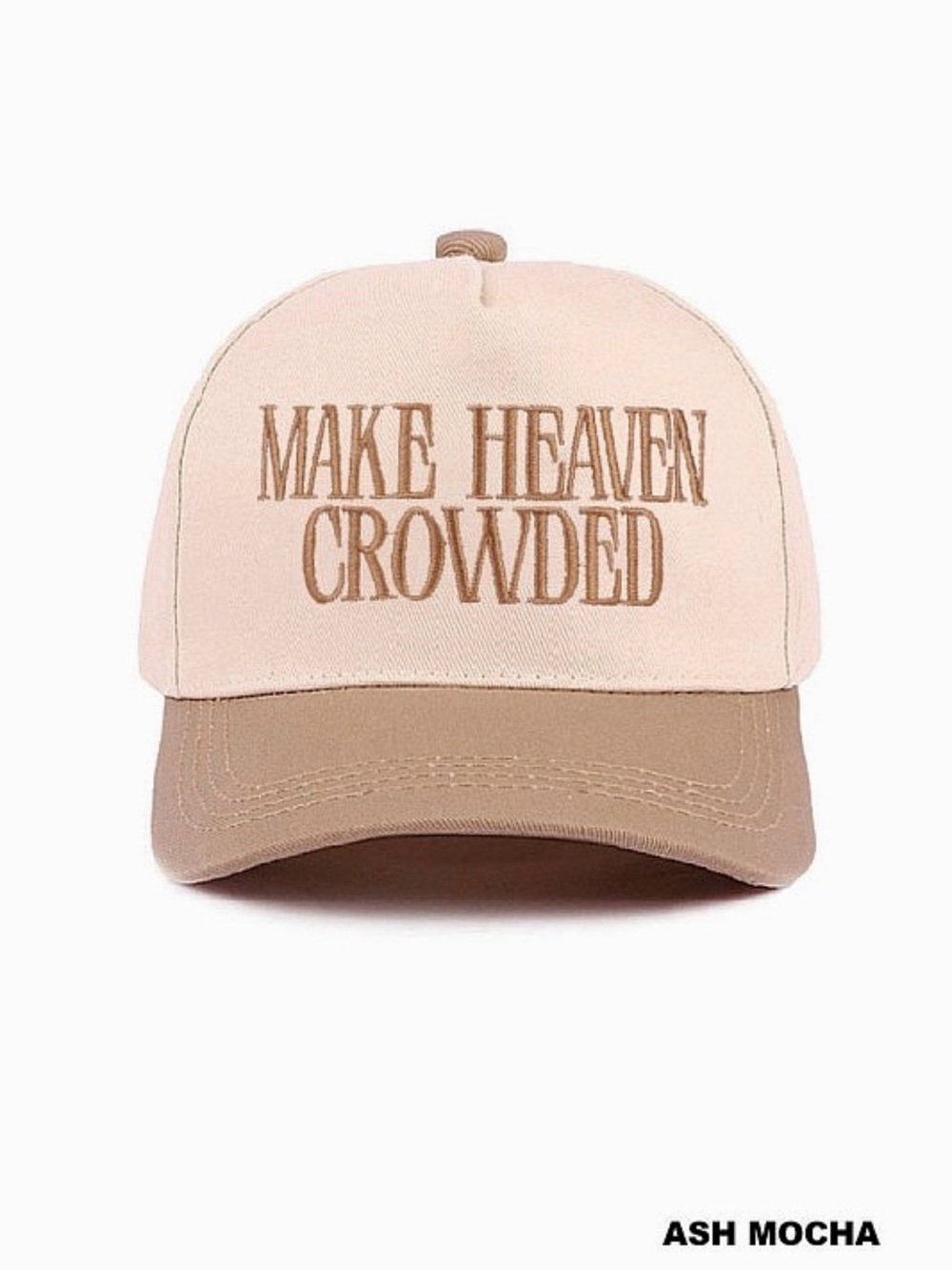 Make Heaven Crowded Two-Tone Embroidered Cotton Hat Ash Mocha OS NWT